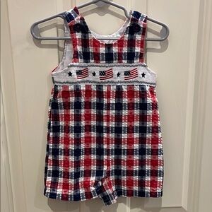 Good Lad Red and Blue Plaid Flag Romper